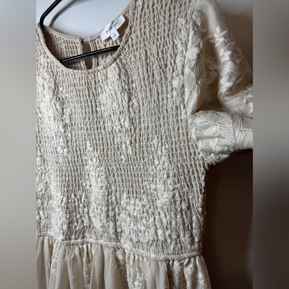 Bohme Alora Embroidered Floral Champagne Cream Tulle Maxi Dress Size Medium - Picture 7 of 16